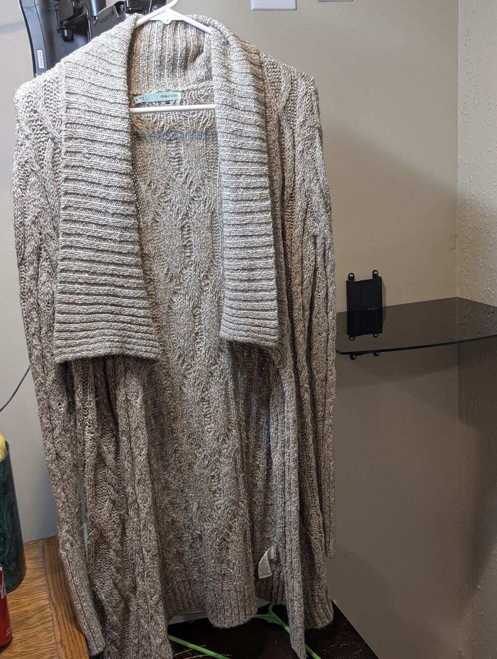 Maurices Taupe Cable-Knit Open Front Cardigan